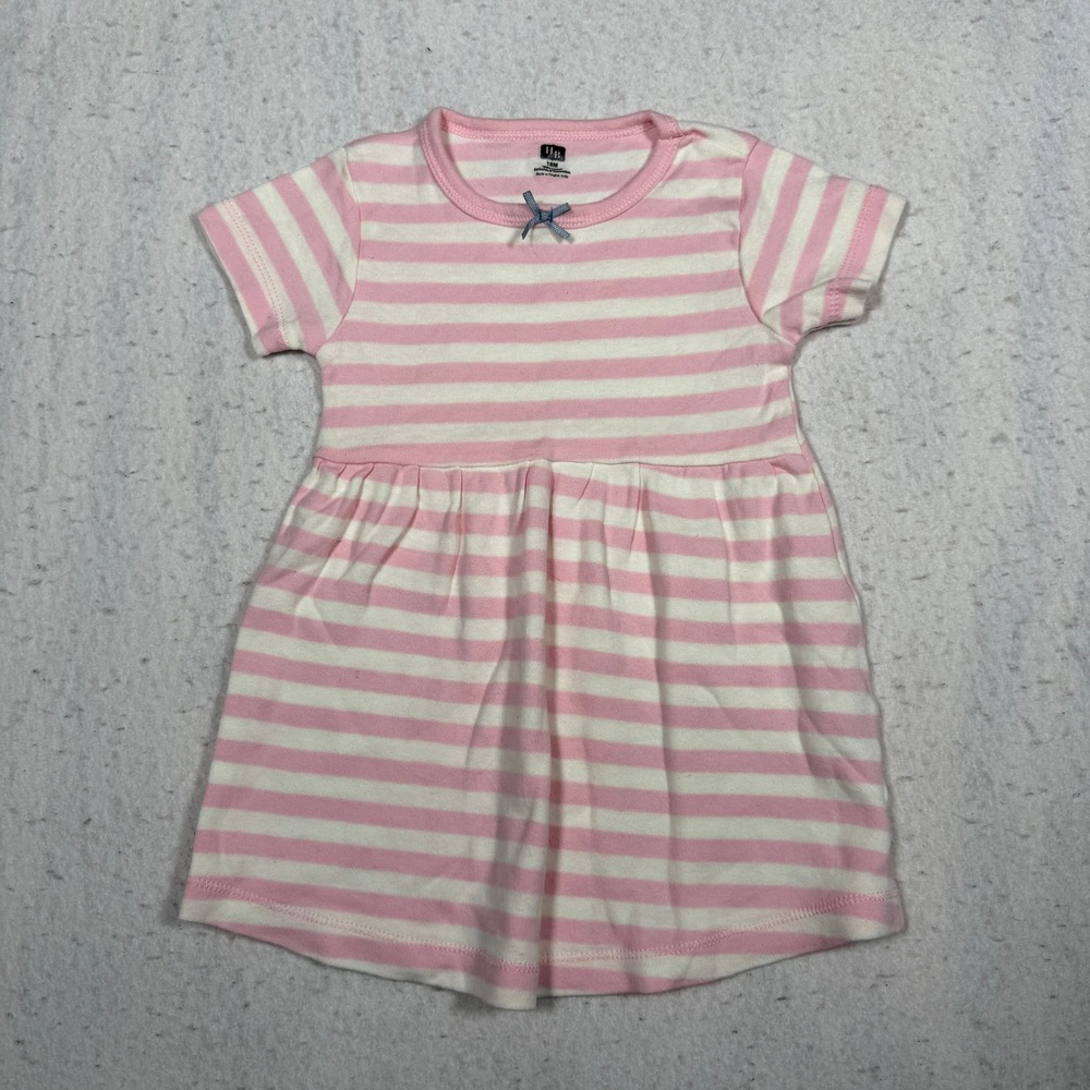 HB Baby Girl Pink White Striped Cotton Dress Short Sleeve 18M